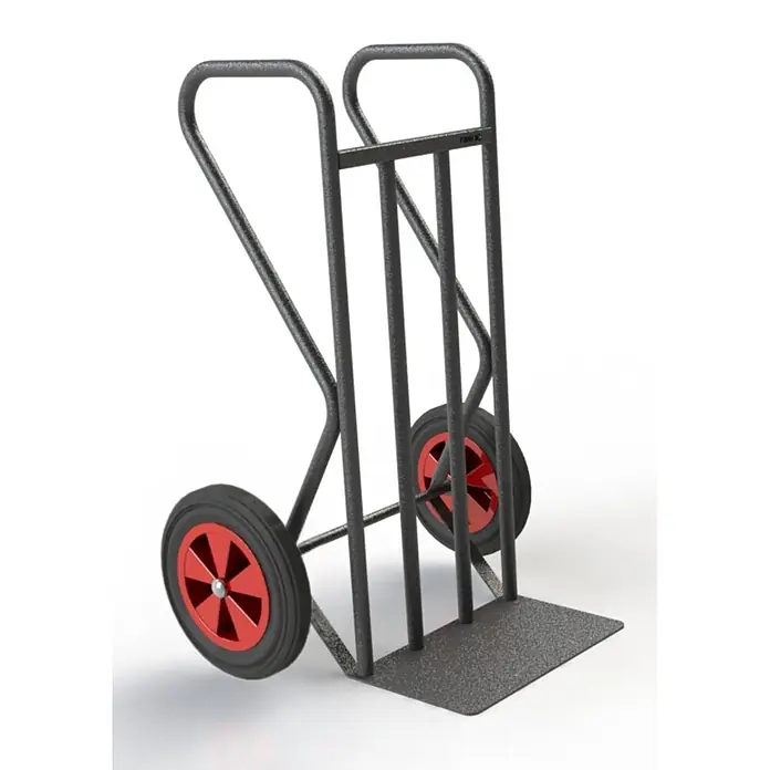 FIMM Sackkarre Bau Sackkarre 400 kg Tragkraft mit Gummi Reifen - Stahl, Traglast: 400 kg - Dunkelgraue Metallsackkarre mit roten Rädern, zum Transport von Waren.
