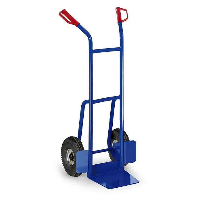 Bako Protaurus Sackkarre Protaurus Stahlrohr Stapelkarre 200kg Traglast Kugellager Luft 250x85mm - Traglast: 200 kg - Blauer Metall-Sackkarren mit roten ergonomischen Griffen und Lufträdern für schwere Lasten.