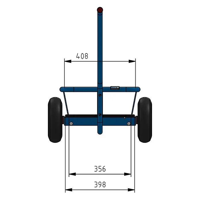 Fetra Bollerwagen Handwagen mit wasserfestem Boden und Polyurethanbereifung 690x356mm - L x B x H: 138,1 cm x 59,6 cm x 0,01 m - Blauer zweirädriger Transportwagen mit Griff, Draufsicht mit Maßen.