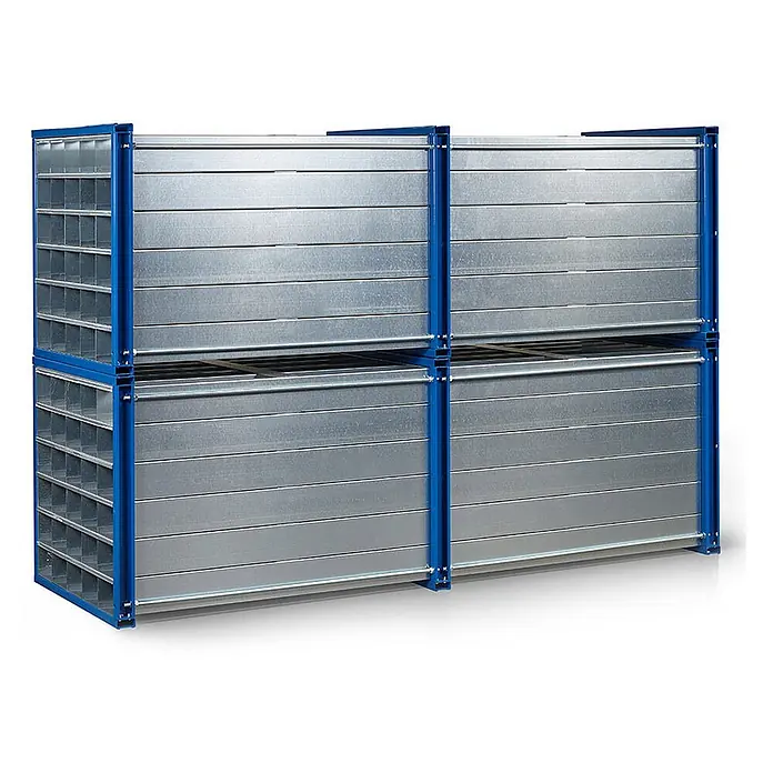 RR Industrietechnik Stufenregal RR Wabenregal RWR-25/3 3000x1000x1000mm mit 25 Fächern RAL 5010 Enzianblau - Enzianblau - Modulares verzinktes Metalllagerregal mit blauen Rahmen, mit Fächern und stapelbar.