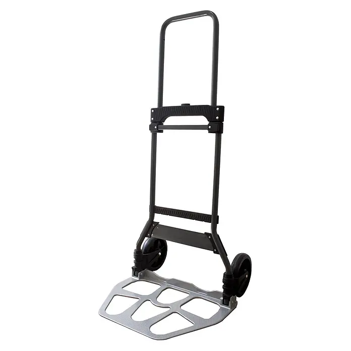 Pro-Bau-Tec Sackkarre RuckZuck Transport- & Sackkarre 100kg Tragkraft - Traglast: 100 kg - Graue faltbare Sackkarre mit schwarzen Rädern und silberner Ladefläche für einfachen Transport.