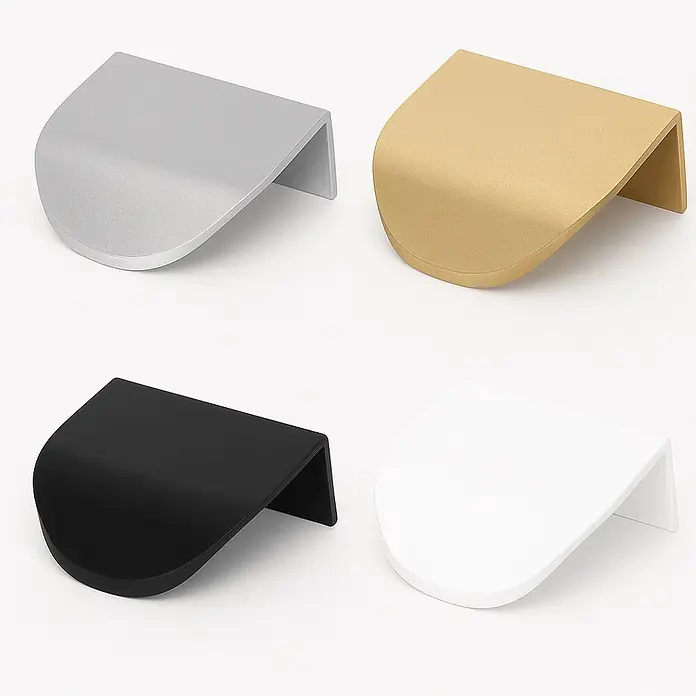 Cordia Möbelgriff 5 cm - Lochabstand: 24 mm, Aluminium, Schwarz - Vier D-förmige Schrankgriffe in Silber, Gold, Schwarz und Weiß.