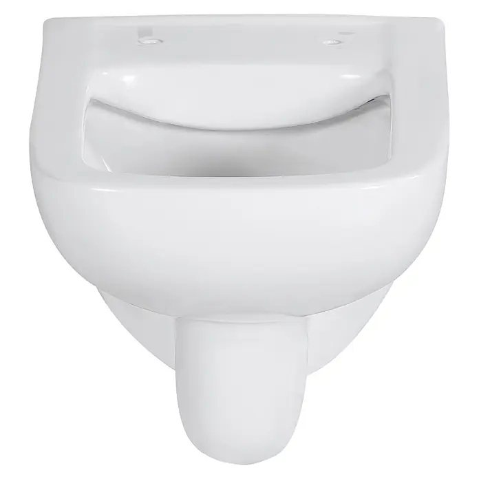 Sanicomfort Opia Wand-WC - Spülrandlos, Ohne Spezialglasur, Spülform: Tief, WC Abgang: Waagerecht, Weiß - Weißes wandhängendes Keramik-Bidet, eine moderne Badarmatur.