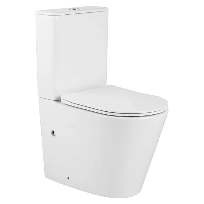 Pack de WC Lisa - Sin borde de descarga, Salida WC: Horizontal, Blanco - Inodoro de cerámica blanca de tanque bajo con diseño moderno y botón de descarga.