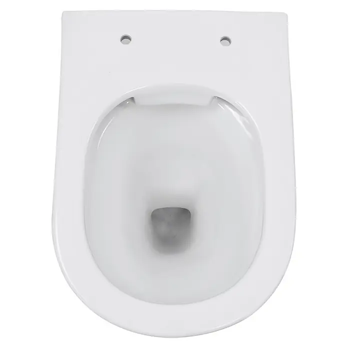 Sanicomfort Rekia Stand-WC Comfort - Spülrandlos, Ohne Spezialglasur, Spülform: Tief, WC Abgang: Waagerecht, Weiß - Weißes Keramik-Toilettenbecken, Draufsicht.