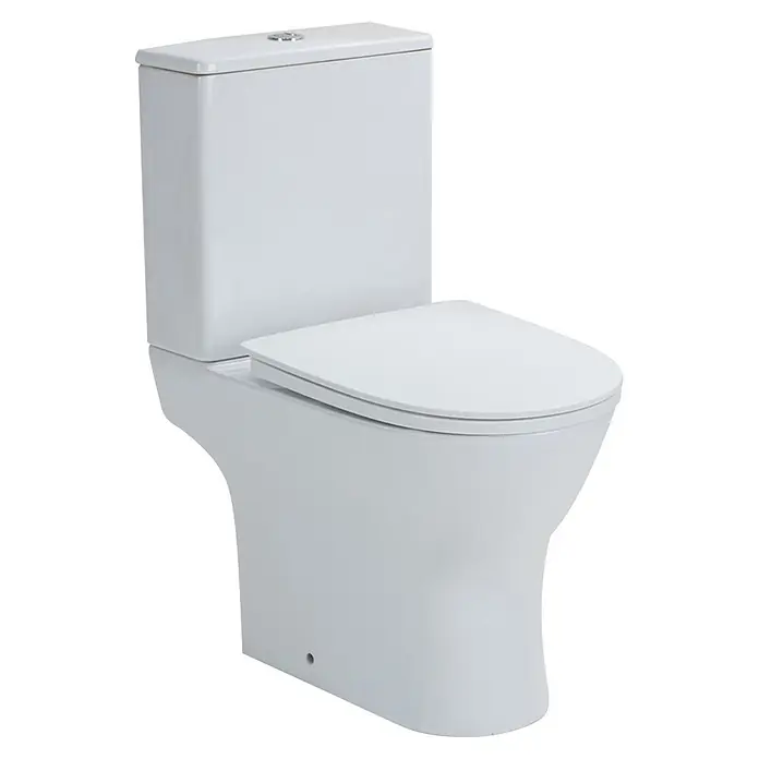 Sanicomfort Stand-WC-Set Paros - Spülrandlos, Spülform: Tief, WC Abgang: Waagerecht, Weiß - Weißes Stand-WC mit modernem Design und Absenkautomatik.