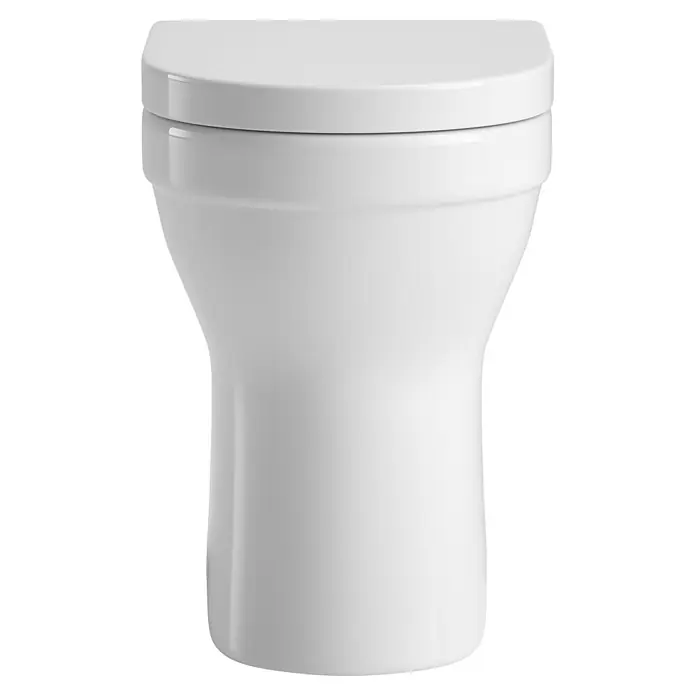 Sanicomfort Stand-WC-Set Cozy - Spülrandlos, Ohne Spezialglasur, Spülform: Tief, WC Abgang: Waagerecht, Weiß - Weißes Keramik-WC mit geschlossenem Deckel.