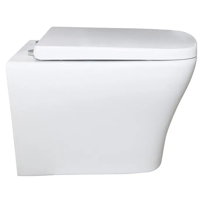 Sanicomfort Wand-WC-Set Artio - Spülrandlos, Spülform: Tief, WC Abgang: Waagerecht, Weiß - Weiße Wand-WC-Schüssel aus Keramik mit geschlossenem Deckel, modernes Design.