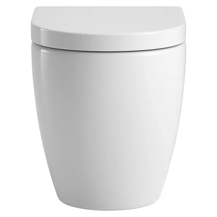 Sanicomfort Stand-WC-Set Rivo - Spülrandlos, Spülform: Tief, WC Abgang: Waagerecht, Weiß - Weißes, modernes Keramik-WC mit geschlossenem Deckel.