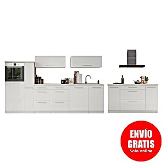 Respekta Premium Cocina de isla Amanda (Ancho: 310 cm, Blanco, Con electrodomésticos)