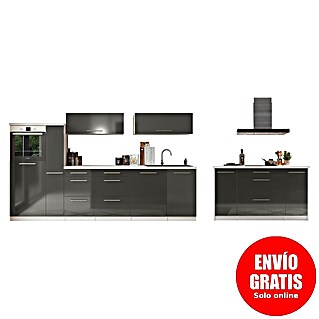 Respekta Premium Cocina de isla Amanda (Ancho: 310 cm, Blanco/Gris, Con electrodomésticos)