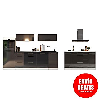 Respekta Premium Cocina de isla Amanda (Ancho: 280 cm, Blanco/Negro, Con electrodomésticos)