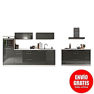 Respekta Premium Cocina de isla Amanda (Ancho: 280 cm, Gris, Con electrodomésticos)
