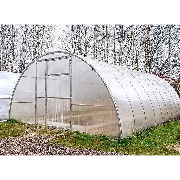 Garten Dream Gewächshaus Sofia, 4mm Polycarbonat - Außenmaß inkl. Dachüberstand (B x T): 350 x 600 cm, Material Seitenwand: Kunststoff, 4 mm, Silber - Gebogenes lichtdurchlässiges Gewächshaus mit Metallrahmen für den Pflanzenanbau.