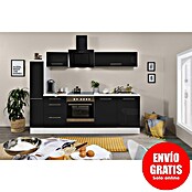 Respekta Premium Composición de cocina (Ancho: 240 cm, Con dispositivos eléctricos, Negro de alto brillo)