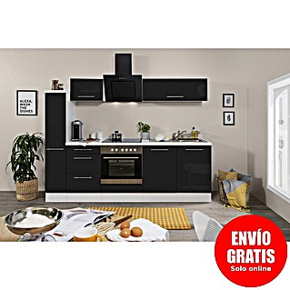 Respekta Premium Composición de cocina Amanda Alto (Ancho: 240 cm, Blanco/Negro, Con electrodomésticos)