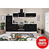 Respekta Premium Composición de cocina (Ancho: 280 cm, Con dispositivos eléctricos, Negro de alto brillo)