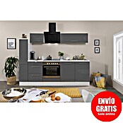 Respekta Premium Composición de cocina (Ancho: 240 cm, Con dispositivos eléctricos, Gris de alto brillo)