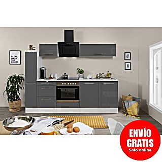 Respekta Premium Composición de cocina Amanda Alto (Ancho: 240 cm, Blanco/Gris, Con electrodomésticos)