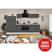 Respekta Premium Composición de cocina (Ancho: 300 cm, Con dispositivos eléctricos, Gris de alto brillo)