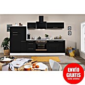 Respekta Premium Composición de cocina (Ancho: 300 cm, Con dispositivos eléctricos, Negro de alto brillo)