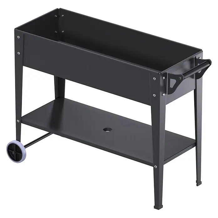 Floraworld Hochbeet Mobil - 41 x 100 x 80 cm, Stahl, Anthrazit - Dunkelgraues Hochbeet aus Metall mit Ablageboden, Griff und Rädern für einfache Mobilität.