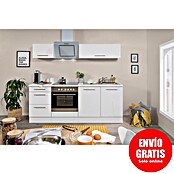 Respekta Premium Composición de cocina (Ancho: 210 cm, Con dispositivos eléctricos, Blanco de alto brillo)