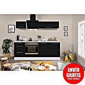 Respekta Premium Composición de cocina (Ancho: 210 cm, Con dispositivos eléctricos, Negro de alto brillo)