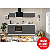 Respekta Premium Composición de cocina (Ancho: 210 cm, Con dispositivos eléctricos, Gris de alto brillo)