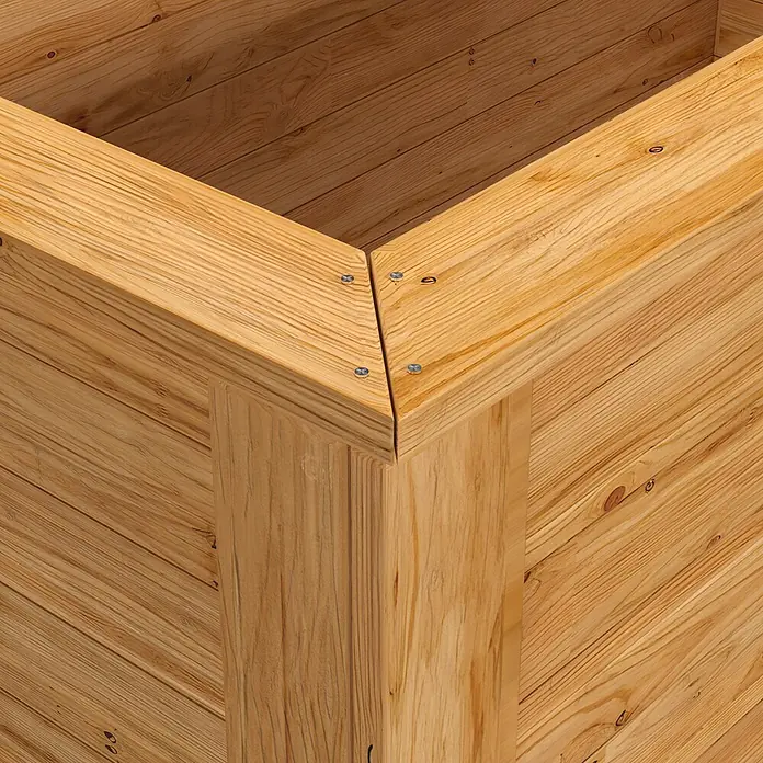 Westmann Hochbeet Lärche 170 - 170 x 90 x 84 cm, Holz, Natur - Heller Blumenkasten aus Holz mit diagonalen Brettern, natürlicher Maserung und sichtbaren Schrauben an den Ecken.
