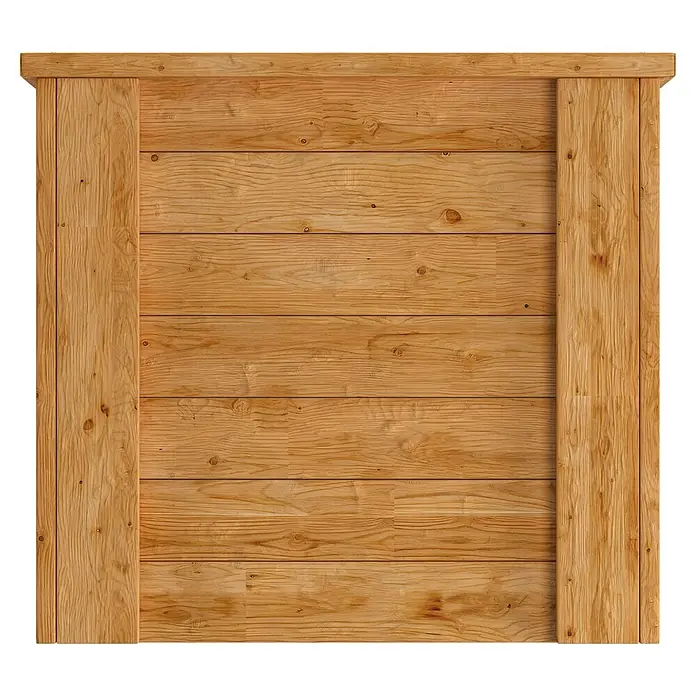 Westmann Hochbeet Lärche 100 - 100 x 65 x 66 cm, Holz, Natur - Hellbraune Holzplatte mit horizontalen Brettern, von vertikalen Seitenbrettern gerahmt.