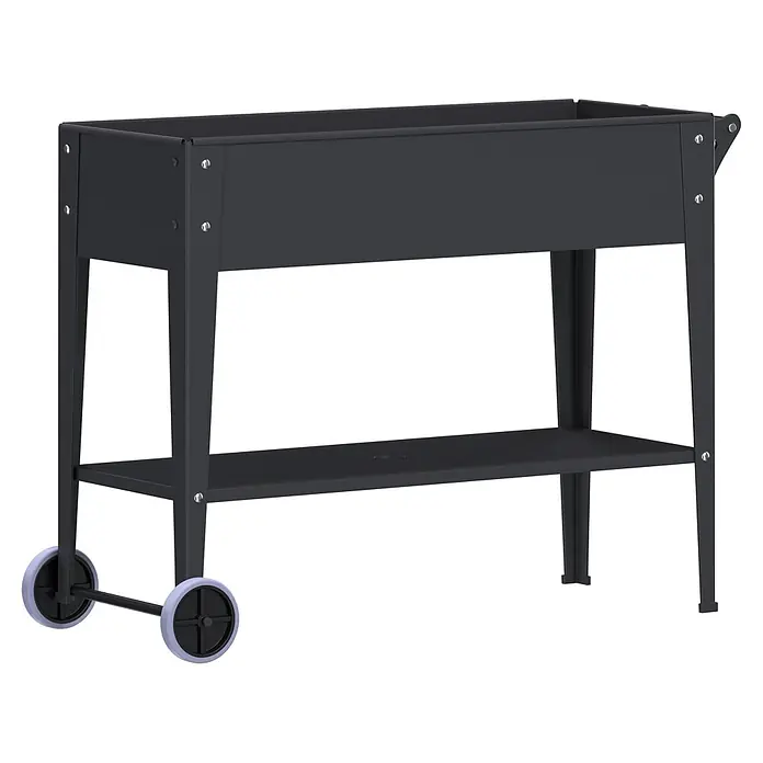 Floraworld Hochbeet Mobil - 41 x 100 x 80 cm, Stahl, Anthrazit - Dunkelgraues Metall-Hochbeet mit Ablageboden und zwei Rädern für einfache Mobilität.