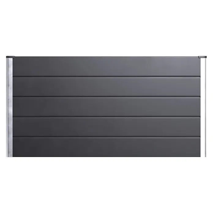GroJa Solid Hochbeet - 150 x 70 x 75 cm, Verbundwerkstoff, Anthrazit - Dunkelgraues Sektionaltor mit Lamellen und metallischen Seitenrahmen.