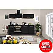 Respekta Premium Composición de cocina (Ancho: 220 cm, Con dispositivos eléctricos, Negro de alto brillo)