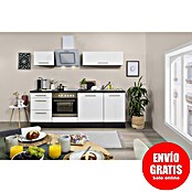 Respekta Premium Composición de cocina (Ancho: 220 cm, Con dispositivos eléctricos, Blanco de alto brillo)