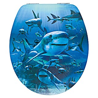 Poseidon Toiletzitting Haai 3D (Hout, Blauw, Softclose)