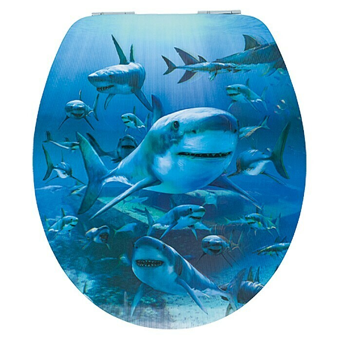 Poseidon Daska za WC Hai 3D (S automatikom upuštanja, Jezgra drva, Plava)