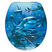 Poseidon Toiletzitting Haai 3D (Softclose, Houten kern, Blauw)