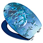 Poseidon Toiletzitting Haai 3D (Softclose, Houten kern, Blauw)