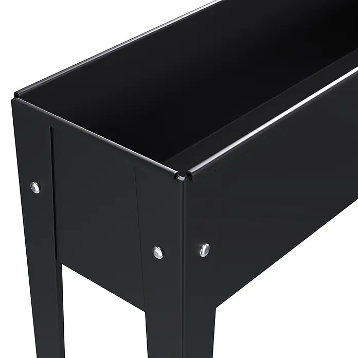 Siena Garden Hochbeet Slim - 98 x 25 x 82 cm, Metall, Anthrazit - Schwarzer rechteckiger Metall-Pflanzkasten auf Beinen.