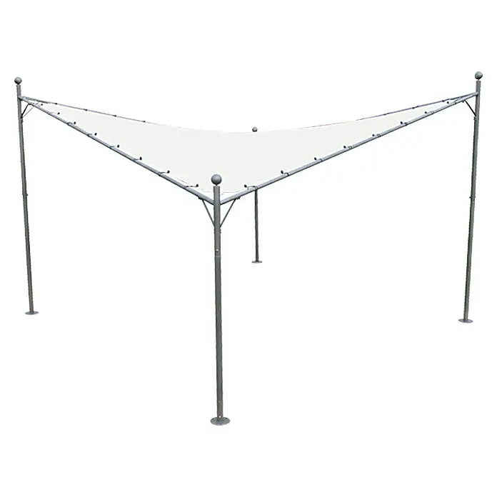 Sunfun Pérgola estándar Barbuda - An x Pr: 400 x 400 cm, Color del armazón: Antracita, Acero - Pérgola gris con parasol triangular blanco y remates de bola sobre postes esbeltos.