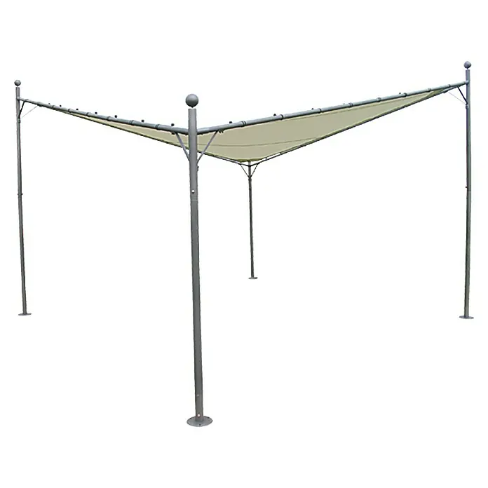 Sunfun Pérgola estándar Barbuda - An x Pr: 400 x 400 cm, Color del armazón: Antracita, Acero - Imagen de un pabellón con lona color crema y estructura plateada, ideal para uso exterior.