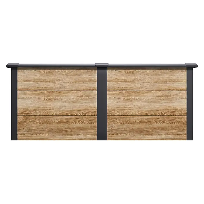 Westmann Hochbeet Primus XL - 100 x 200 x 77 cm, Metall, Anthrazit/Braun - Zaunfeld in Holzoptik mit dunkelgrauem Metallrahmen und Oberleiste.