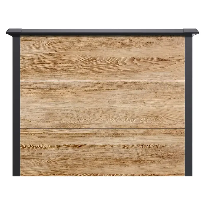 Westmann Hochbeet Primus M - 50 x 100 x 77 cm, Metall, Anthrazit/Braun - Hellbraune Holzmaserung Möbelplatte mit drei horizontalen Segmenten, umrahmt von dunkelgrauen Kanten.
