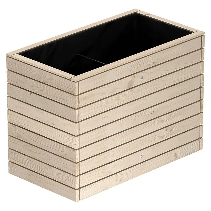 Westmann Hochbeet Asket L - 70 x 130 x 90 cm, Holz, Natur - Rechteckiger Holz-Pflanzkübel mit Lattenwänden und schwarzer Innenverkleidung.
