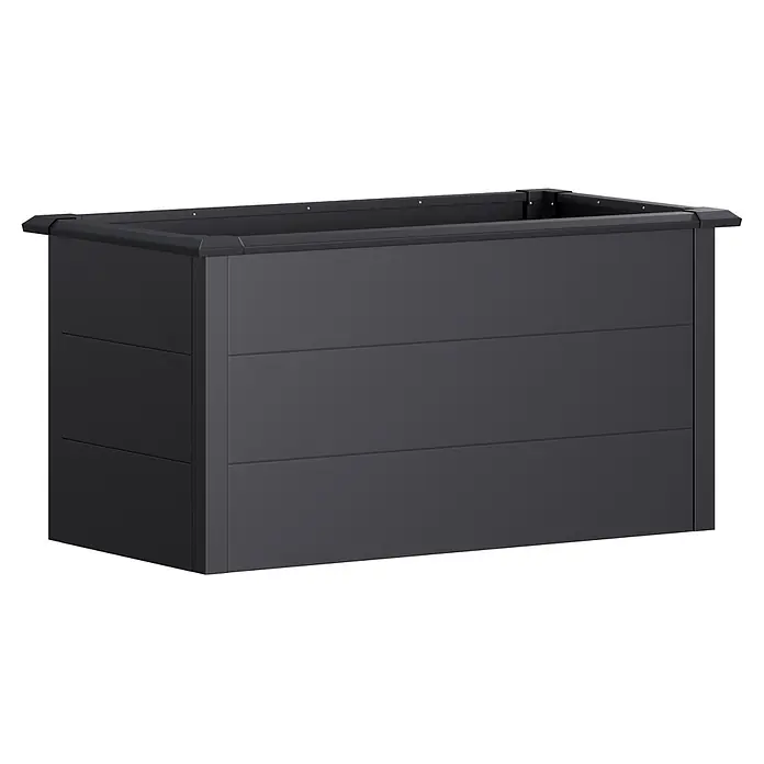 Westmann Hochbeet Primus L - 75 x 150 x 77 cm, Stahl, Anthrazit - Dunkelgraues rechteckiges Hochbeet oder Pflanzgefäß mit getäfelten Seiten.
