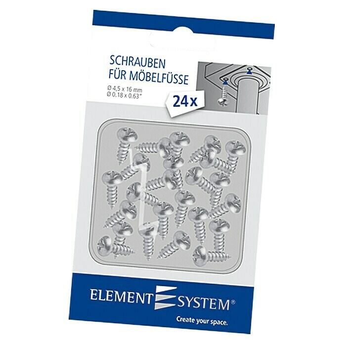 Element System SchraubenDurchmesser: 4,5 mm, Verzinkt, 24 Stk. Front View