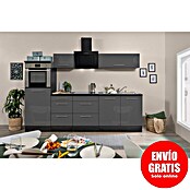 Respekta Premium Composición de cocina (Ancho: 270 cm, Con dispositivos eléctricos, Gris de alto brillo)