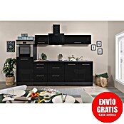 Respekta Premium Composición de cocina (Ancho: 270 cm, Con dispositivos eléctricos, Negro de alto brillo)