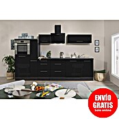 Respekta Premium Composición de cocina (Ancho: 310 cm, Con dispositivos eléctricos, Negro de alto brillo)